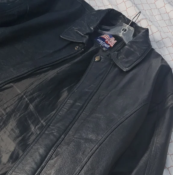 Men's Black Leather Jacket with Embroidered Design
